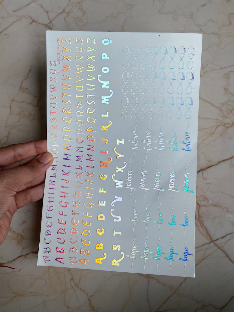 Bookmark/ Alphabet Holographic Embossed Sticker Sheet - A5