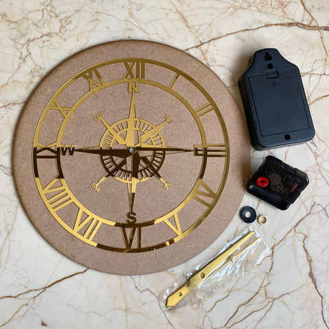 Designer Compass Acrylic Ring with Base Clock Set