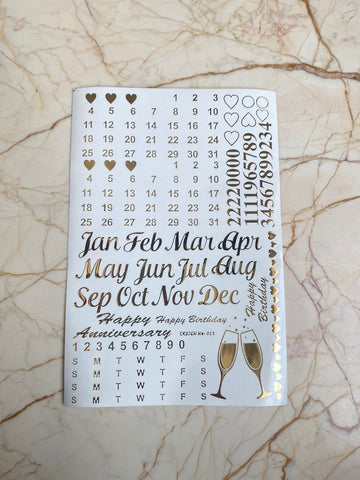 A5 Embossed calendar sticker Sheet