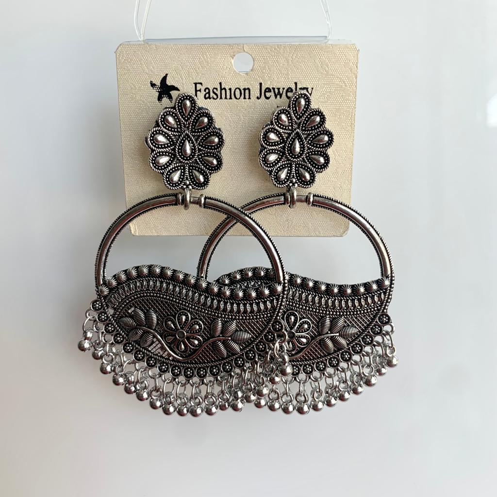 Oxidised Earrings/Jhumka Bezel-M