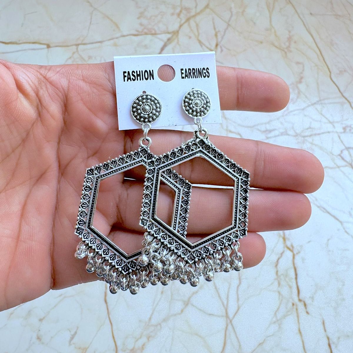 Silver Earring Bezel - Hexagon (A)