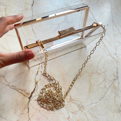 Clear Acrylic Box Clutch With Chain