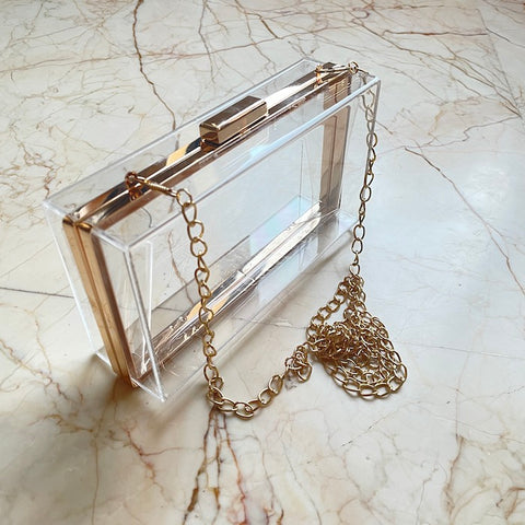 Clear Acrylic Box Clutch With Chain