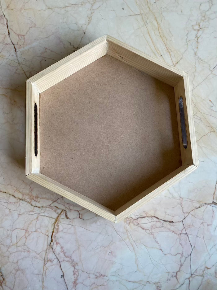 Pinewood MDF Tray with Wooden handles - Hexagon - Harsh Resin Store