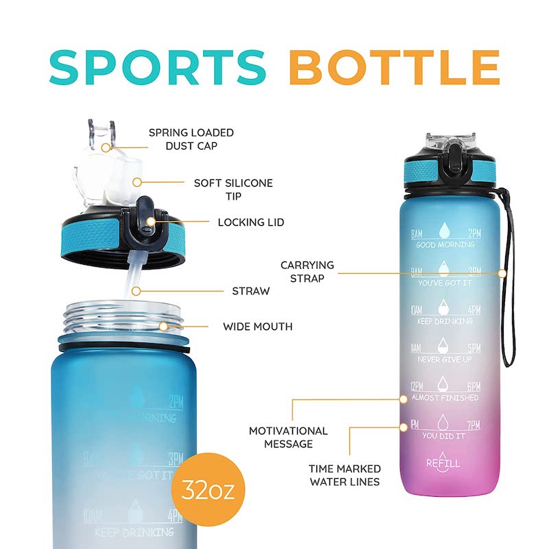 Motivational Water Bottle 2000 ml - Free Shipping