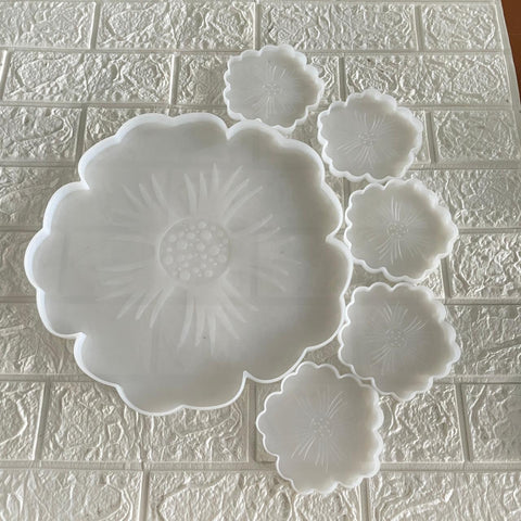 Flower Tray with 5 Flower Coaster Mould Set