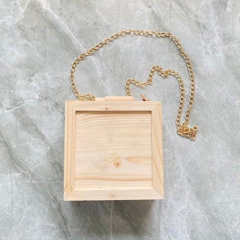 Wooden Square box clutch with chain