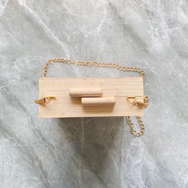 Wooden Square box clutch with chain