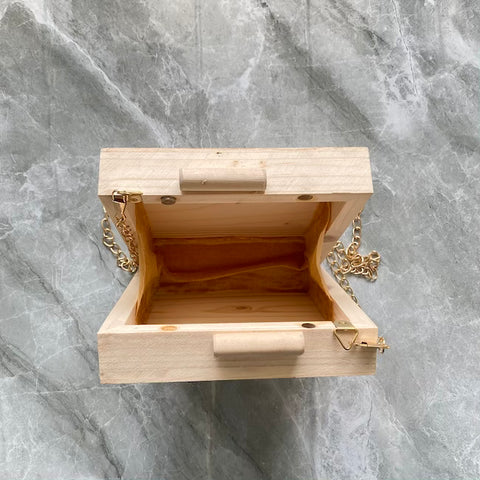 Wooden Square box clutch with chain