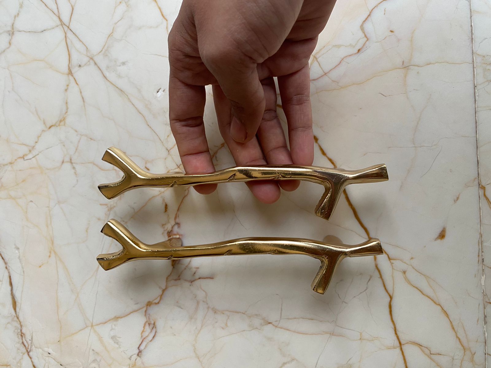 Metal branch Design Tray Handle Golden