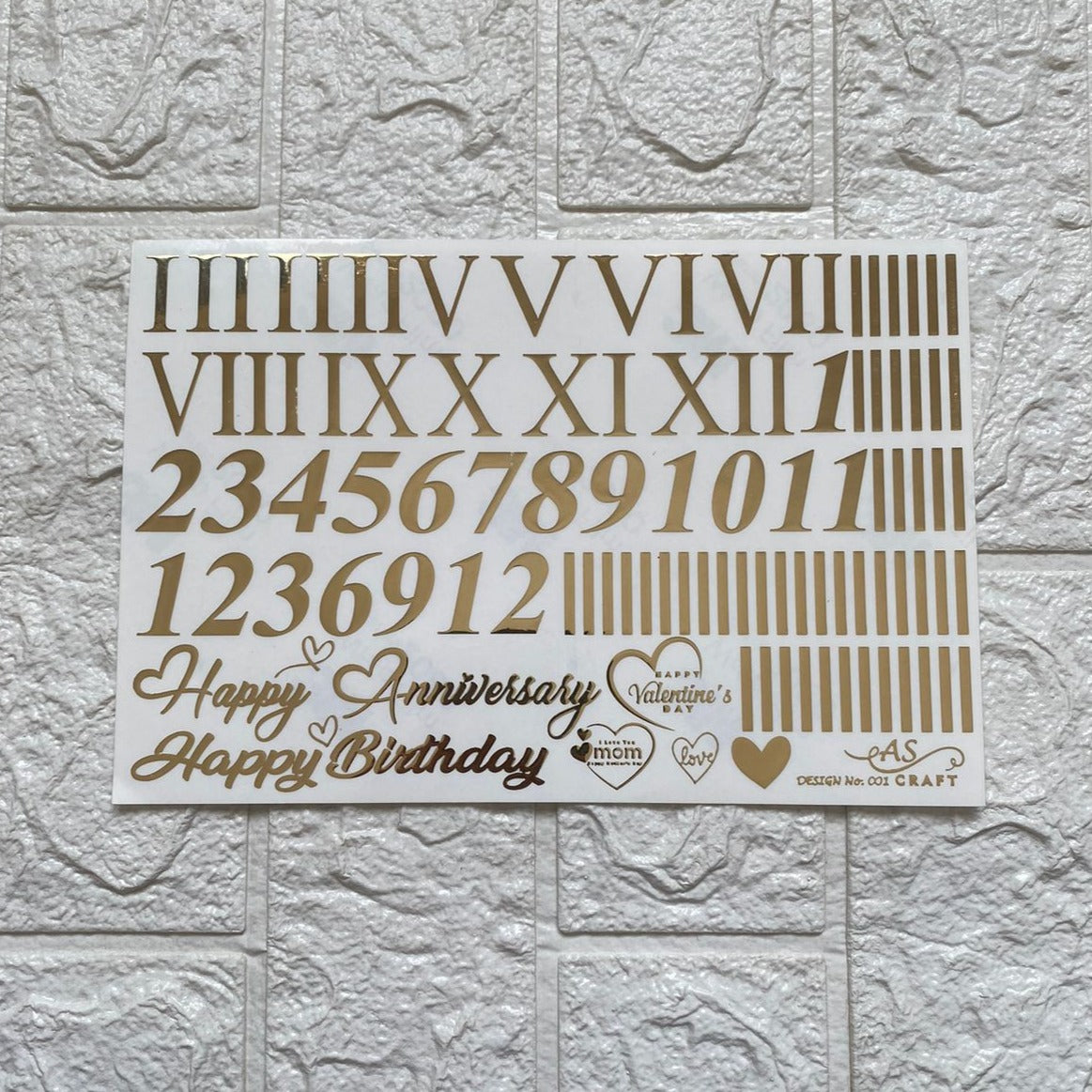 Roman And English Numbers Embossed Sticker Sheet