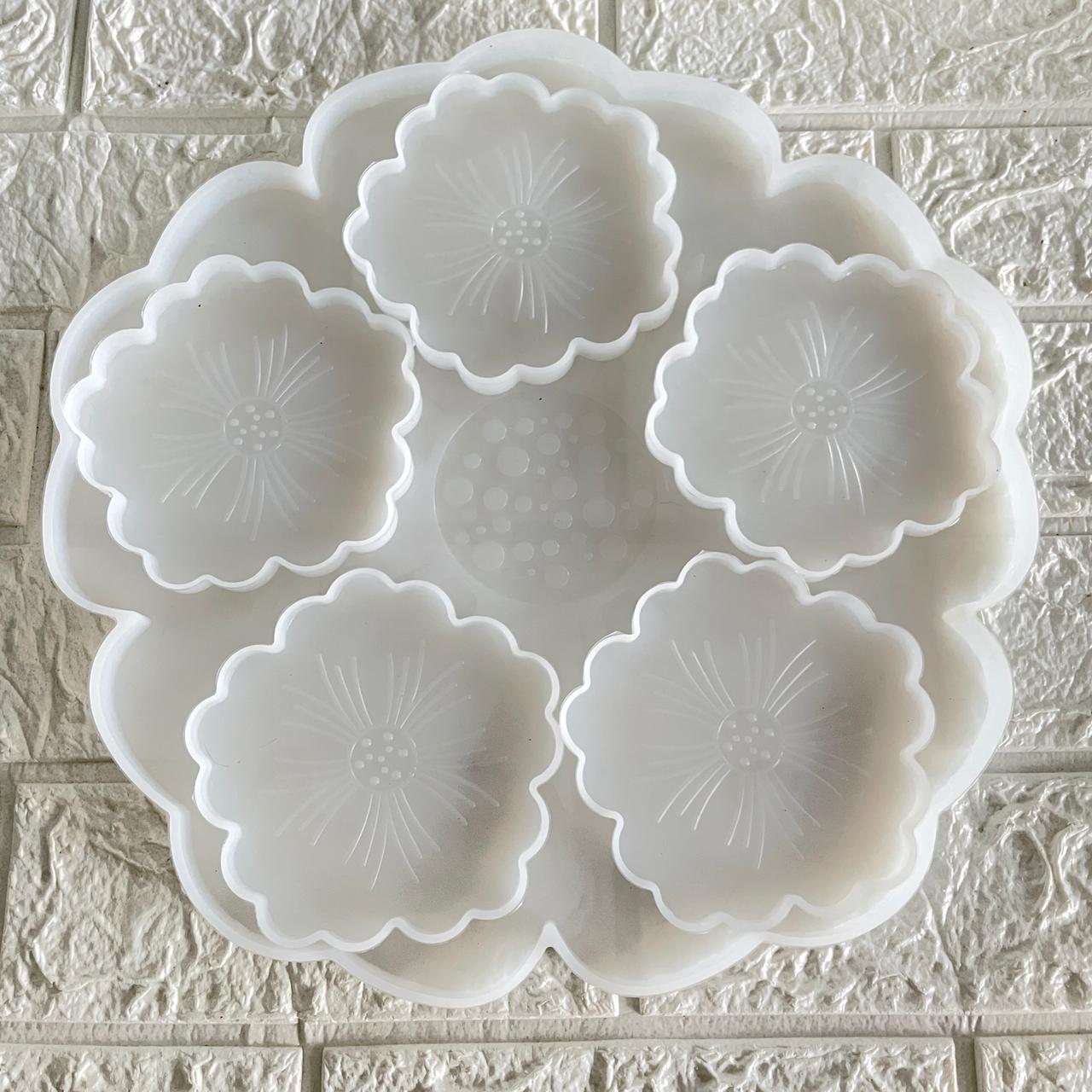 Flower Tray with 5 Flower Coaster Mould Set